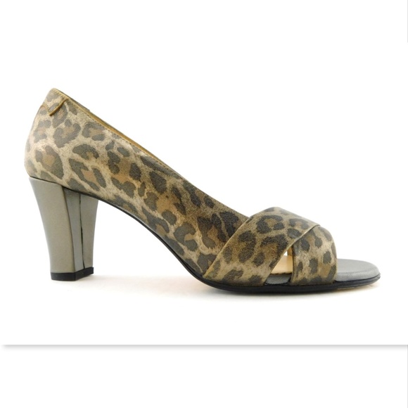 TARYN ROSE Metallic Leopard Open Toe Heel Pumps 38 - Picture 2 of 8